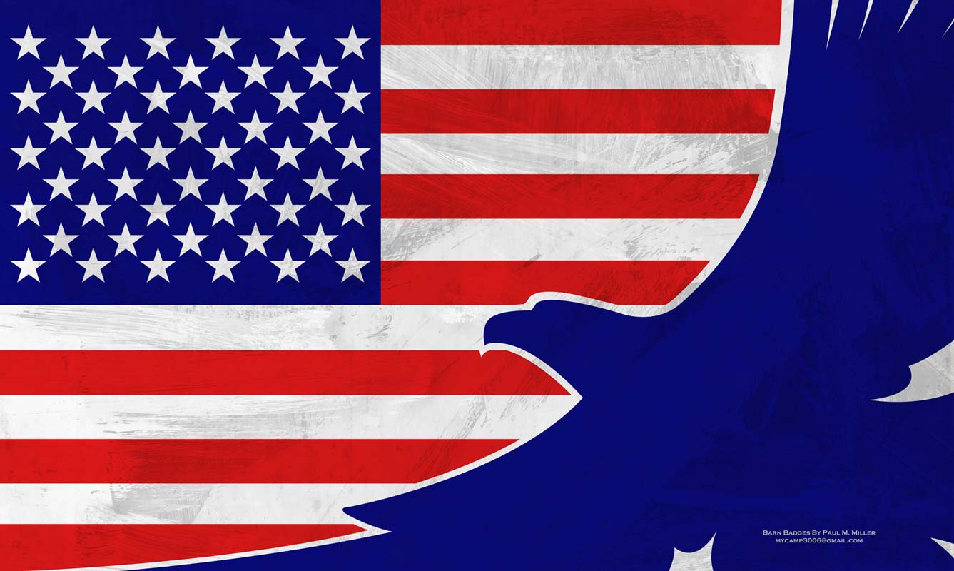 American flag with silhouette of eagle